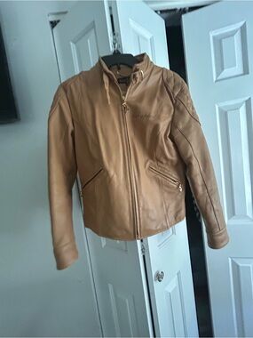 Baby Phat Tan Leather Jacket with Gold Hardware